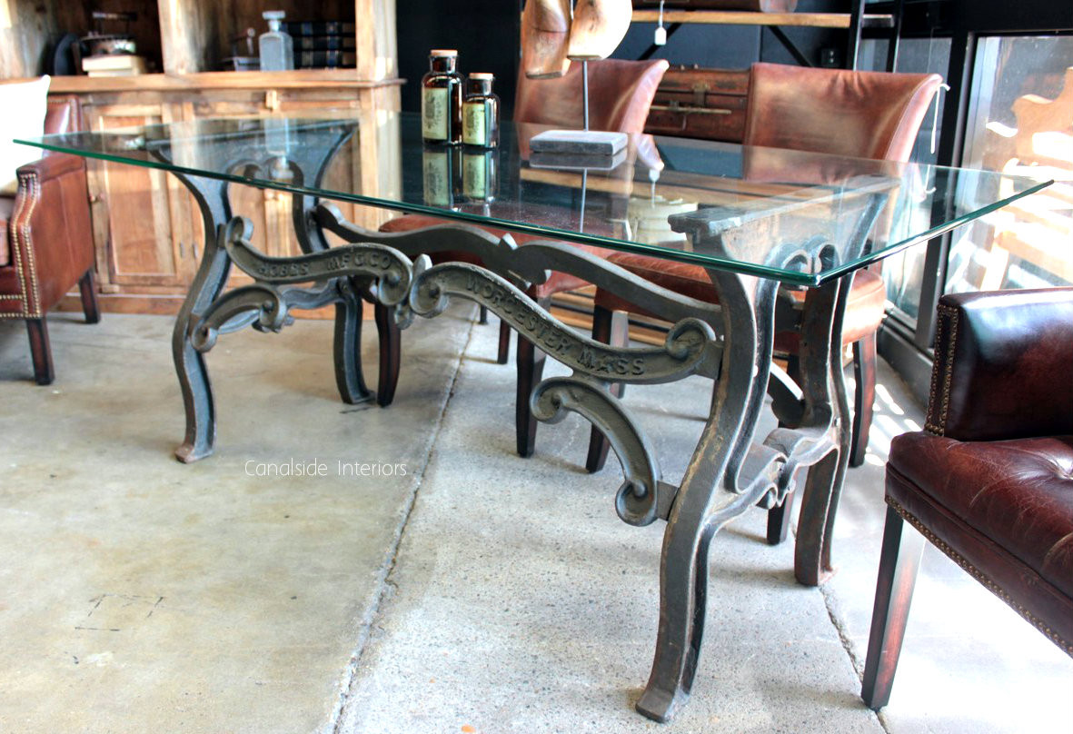 Hobbs Industrial Dining Table with Glass Top