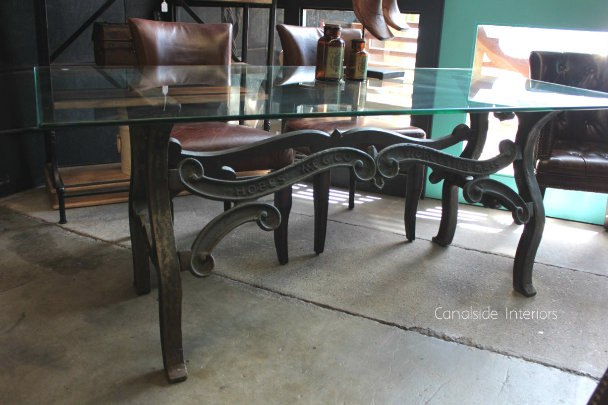 Hobbs Industrial Dining Table with Glass Top