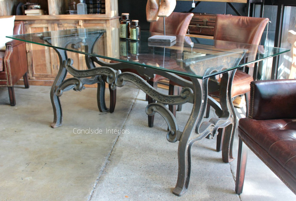 Hobbs Industrial Dining Table with Glass Top