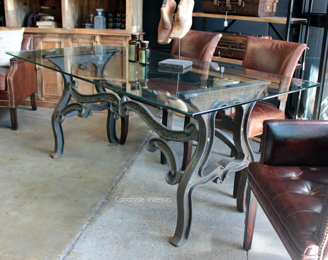 Hobbs Industrial Dining Table with Glass Top