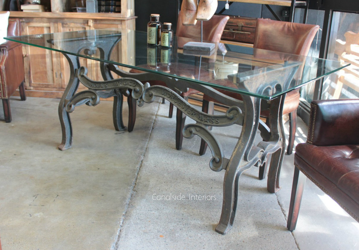 Hobbs Industrial Dining Table with Glass Top