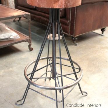 Torque Industrial Stool - Rust with thick leather seat