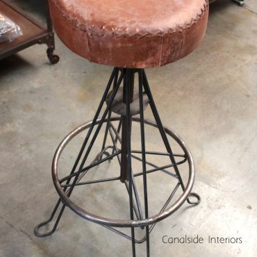 Torque Industrial Stool - Rust with thick leather seat