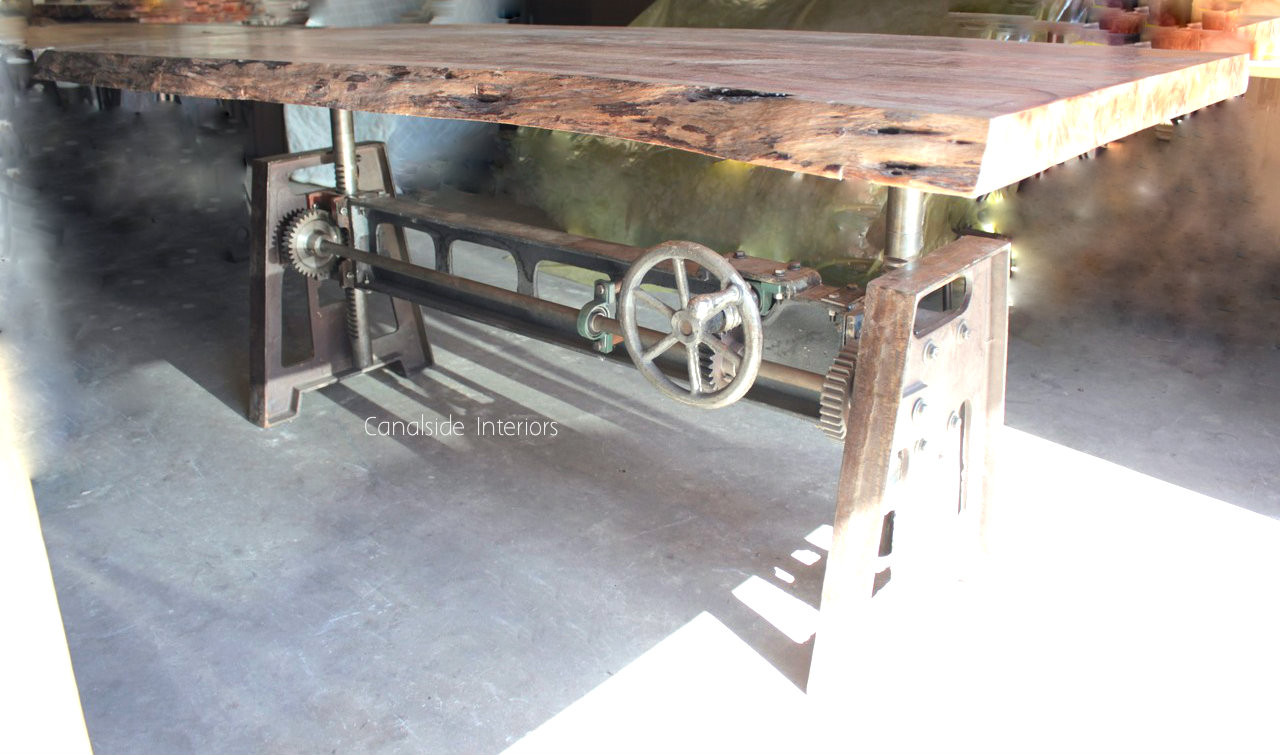 Crank Adjustable Industrial Dining Table - Dining to Bar Height