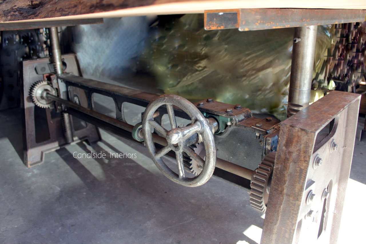Crank Adjustable Industrial Dining Table - Dining to Bar Height
