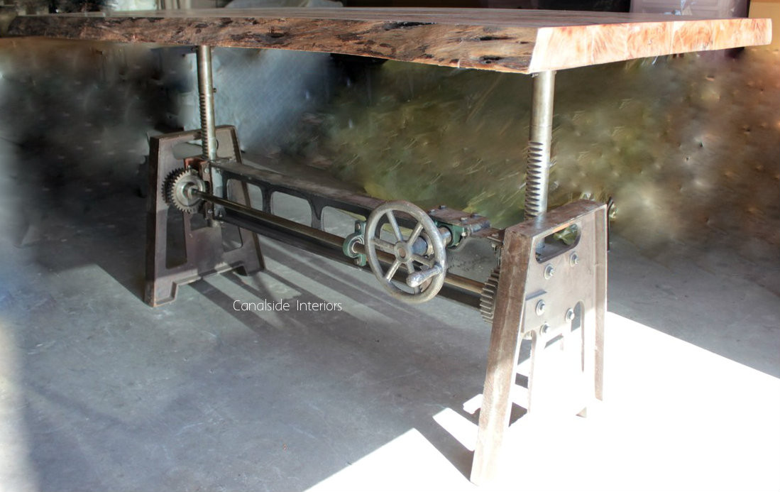 Crank Adjustable Industrial Dining Table - Dining to Bar Height