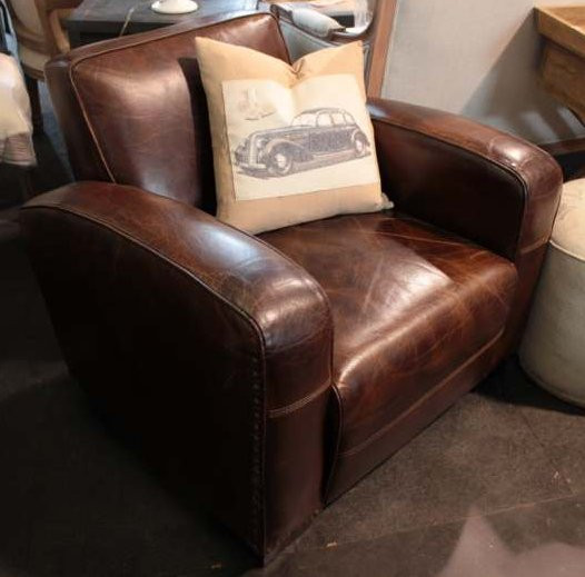 Art Deco Aged Leather Armchair