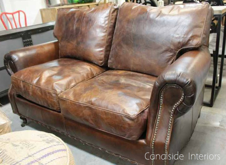 Sir William Aged Leather 2 Seater Sofa