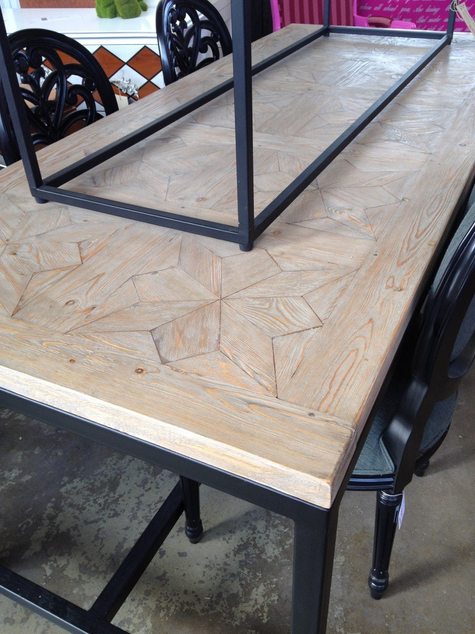 Parquetry Top Dining Table - Driftwood - Limewash