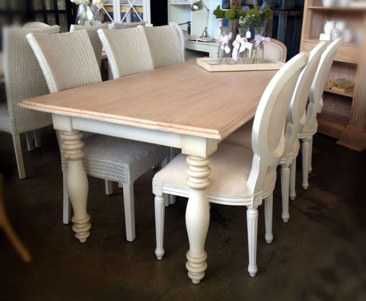 Riverina Dining Table - Distressed White with Limewash Top
