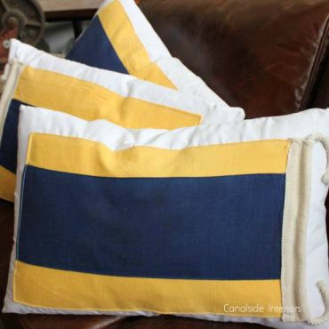 Yellow and Blue striped Nautical Cushion