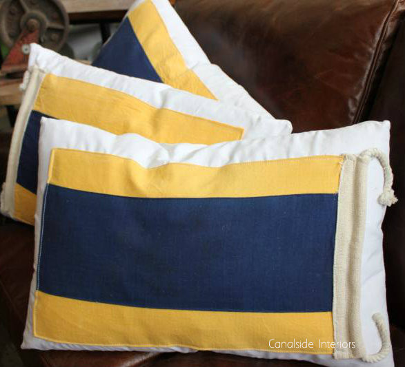Yellow and Blue striped Nautical Cushion