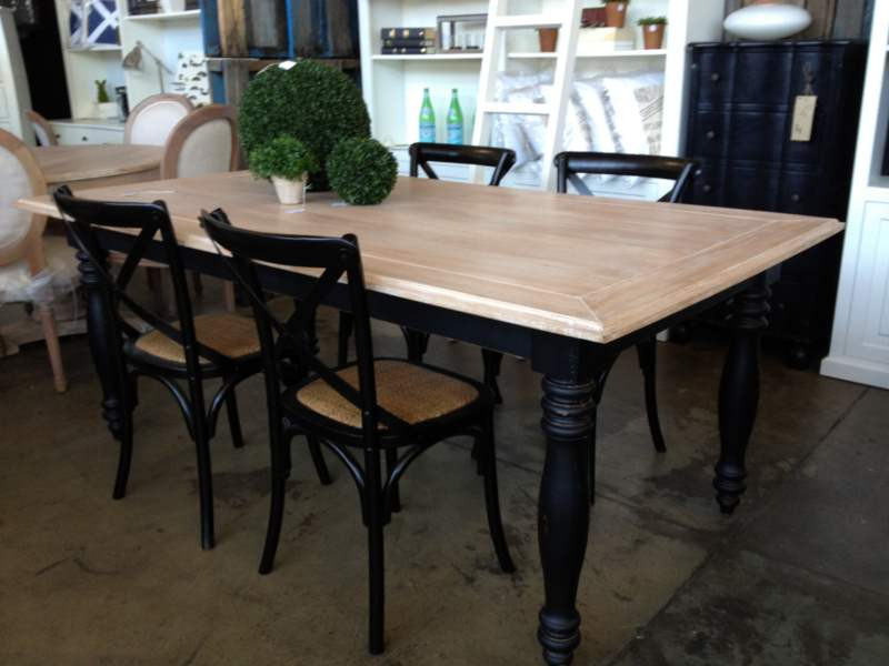 Riverina Dining Table in Black with Limewash Top