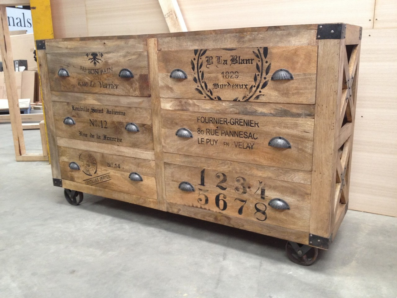 Grinder 6 Drawer Industrial Sideboard on Castors