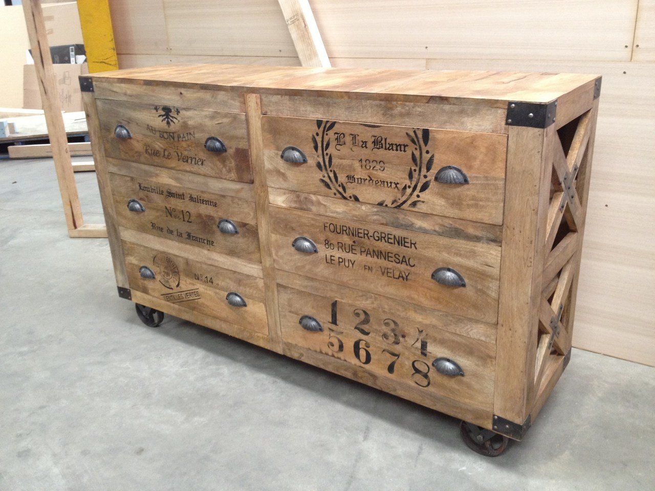 Grinder 6 Drawer Industrial Sideboard on Castors