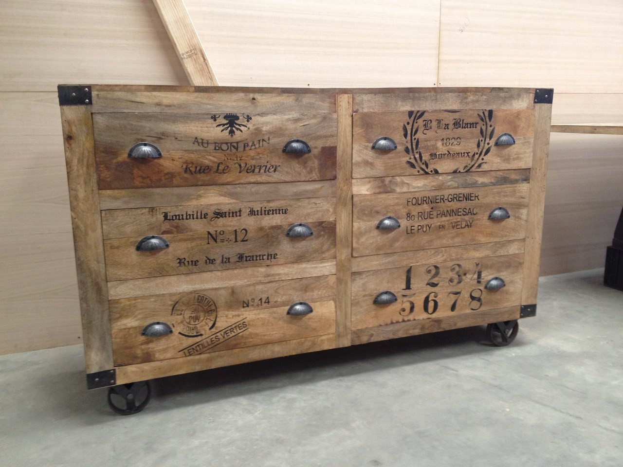Grinder 6 Drawer Industrial Sideboard on Castors