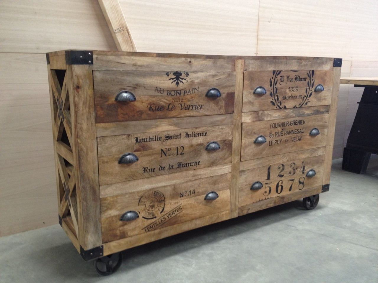 Grinder 6 Drawer Industrial Sideboard on Castors