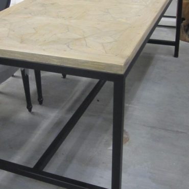 Parquetry Top Dining Table - Driftwood - Limewash