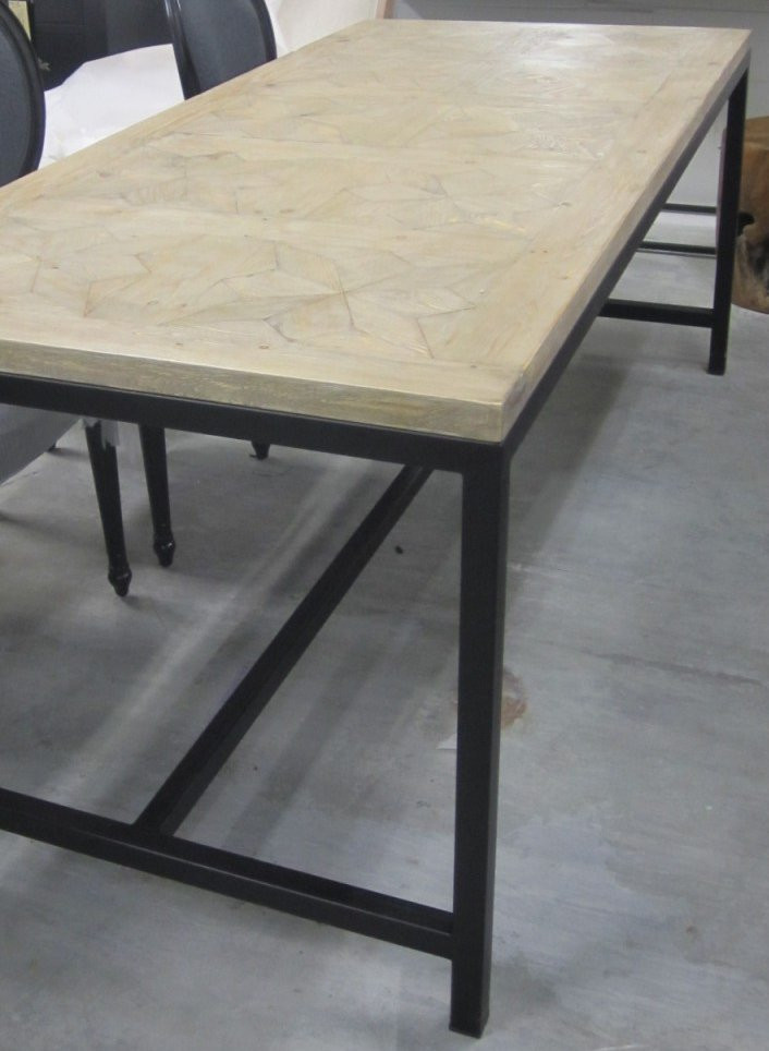 Parquetry Top Dining Table - Driftwood - Limewash