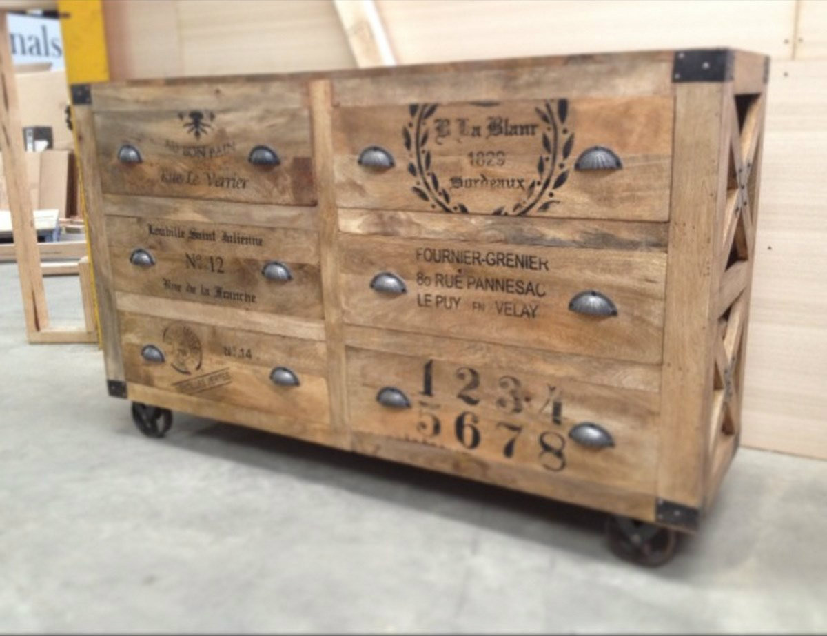 Grinder 6 Drawer Industrial Sideboard on Castors