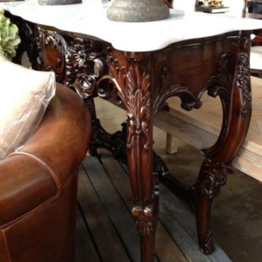 Baroque Console in Mahogany Brown with Carrera Marble Top
