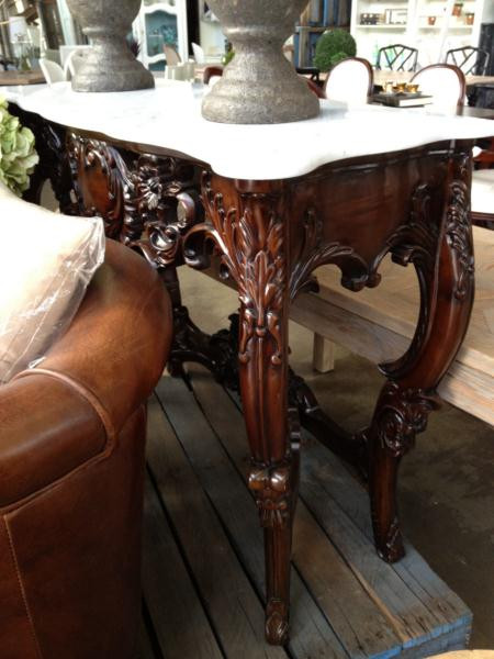 Baroque Console in Mahogany Brown with Carrera Marble Top