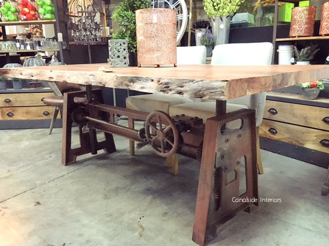 Crank Adjustable Industrial Dining Table - Dining to Bar Height