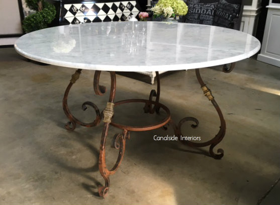 Santiago Round Dining Table with Carrera Marble Top