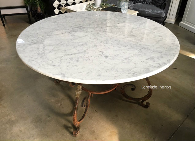 Santiago Round Dining Table with Carrera Marble Top