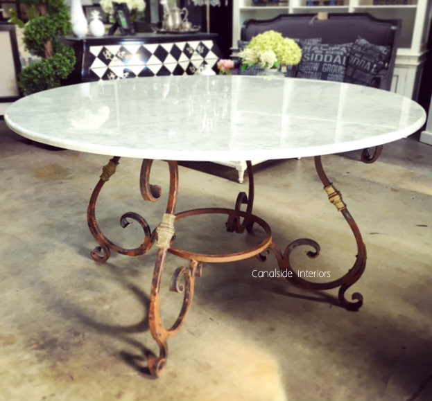 Santiago Round Dining Table with Carrera Marble Top
