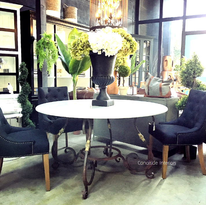 Santiago Round Dining Table with Carrera Marble Top