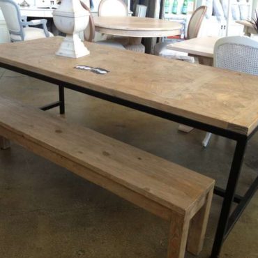 Parquetry Top Dining Table - Driftwood - Limewash