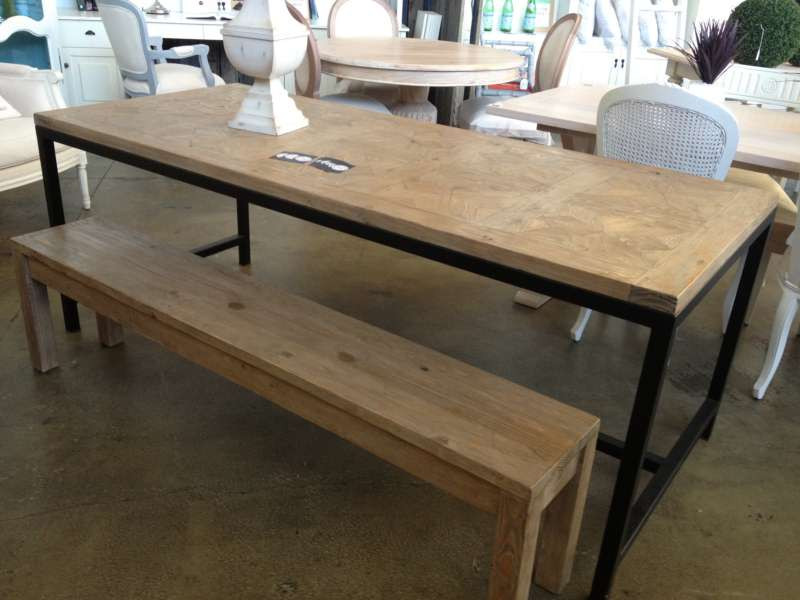 Parquetry Top Dining Table - Driftwood - Limewash