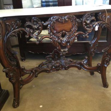 Baroque Console in Mahogany Brown with Carrera Marble Top