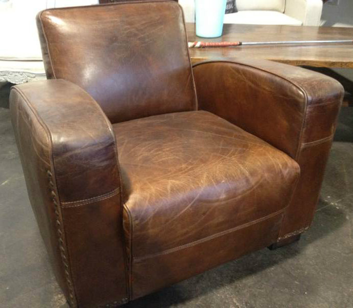 Art Deco Aged Leather Armchair