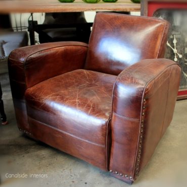 Art Deco Aged Leather Armchair