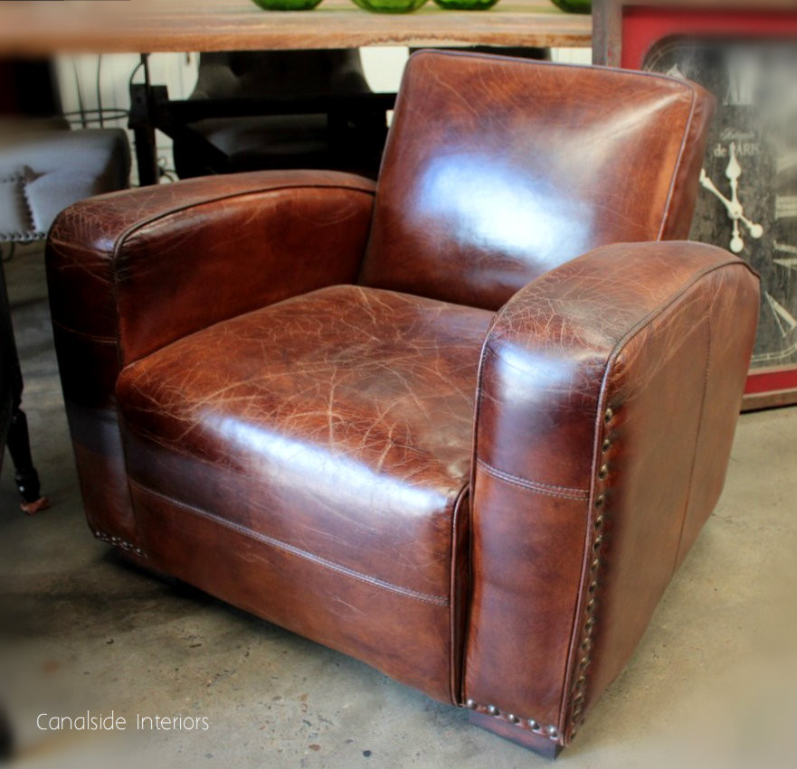 Art Deco Aged Leather Armchair
