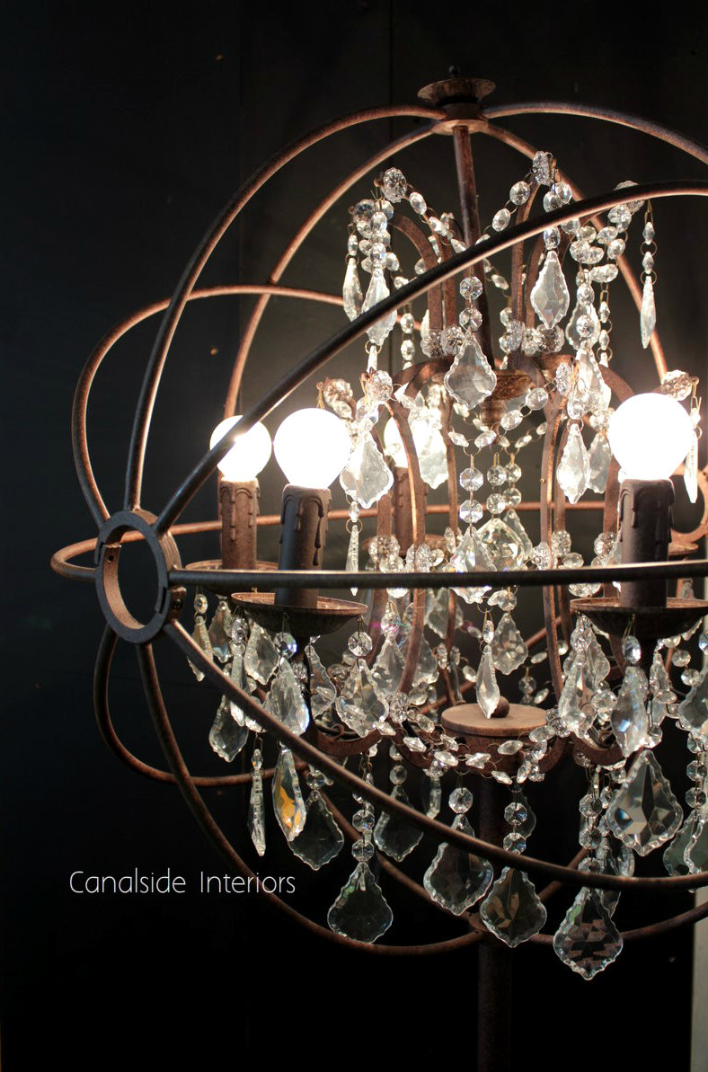 Foucault Iron Orb Chrystal Floor Lamp