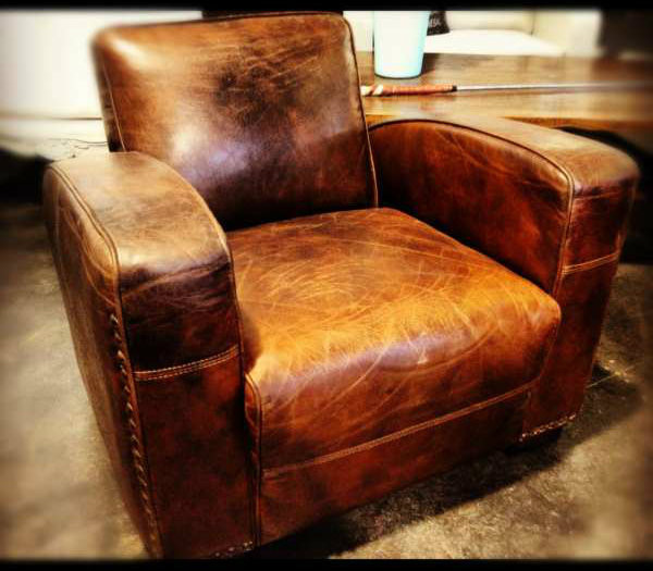 Art Deco Aged Leather Armchair