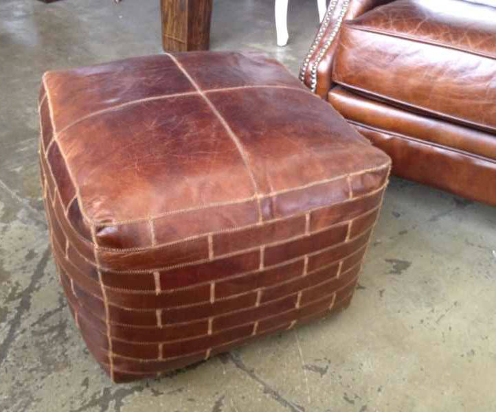 Foxtrot Aged Leather Ottoman Pouf