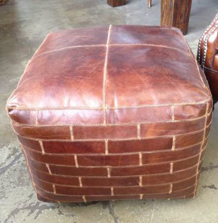 Foxtrot Aged Leather Ottoman Pouf