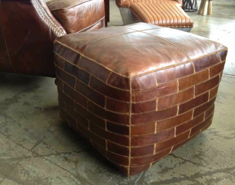 Foxtrot Aged Leather Ottoman Pouf
