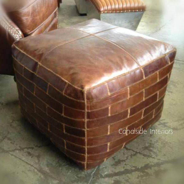 Foxtrot Aged Leather Ottoman Pouf