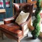 Deconstructed Aged Leather Wingback Armchair