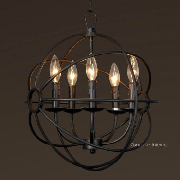 Foucault Single Orb Chandelier in distressed silver/charcoal