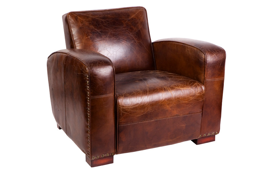 Art Deco Aged Leather Armchair