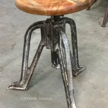 Crank Industrial Stool with Wooden Seat
