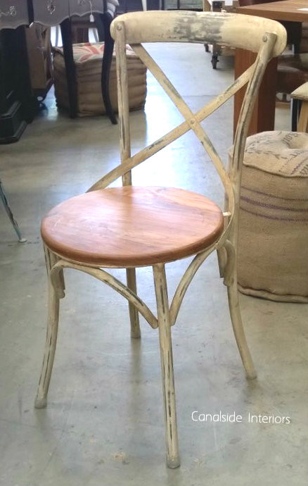 Metal Cross Back Chair with wooden seat