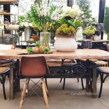 Crank Adjustable Industrial Dining Table - Dining to Bar Height