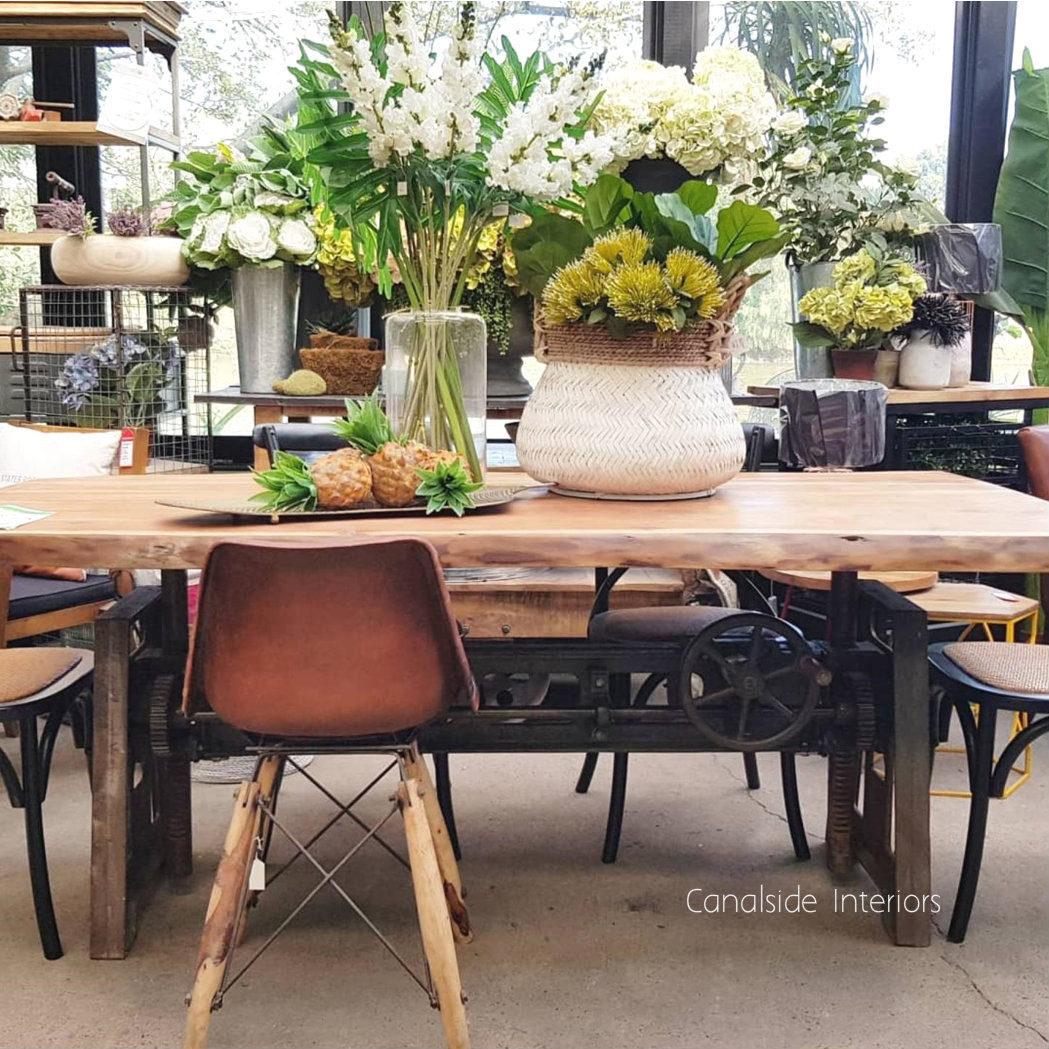 Crank Adjustable Industrial Dining Table - Dining to Bar Height